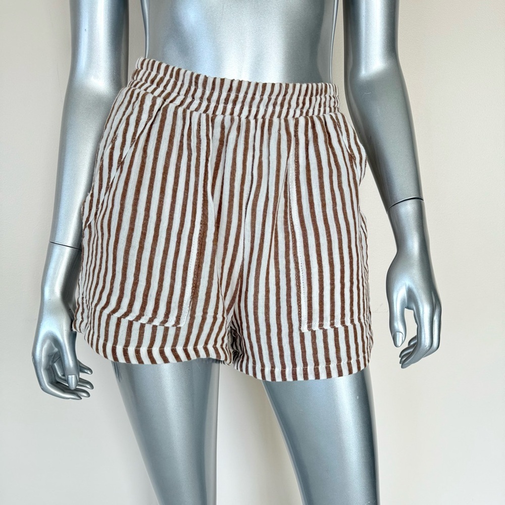 Love Notes: Brown and White Striped High Waist Women Shorts